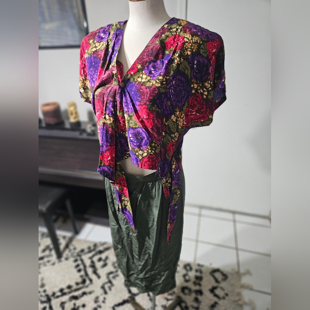 VTG 80s! Nora Noh 100% Silk Dress/  Top with Connected Skirt Size 6